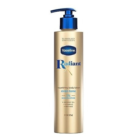Vaseline Radiant X Even Tone Nourishing Body Lotion With 1% Niacinamide, Coconut Oil, Vitamin C, & Peptides, 11 FL OZ