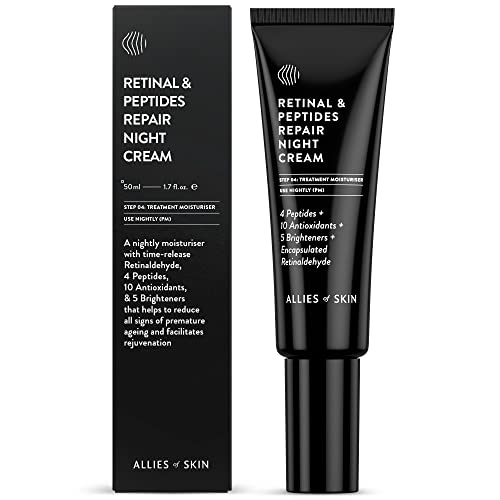 Allies of Skin Retinal & Peptides Repair Night Cream: Retinaldehyde, Hyaluronic Acid, Argan Oil. Overnight Mask. Antioxidant. Hydrates, Brightens & Rejuvenates Skin Without Irritation 1.7 oz