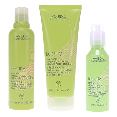 Aveda Be Curly Shampoo 8.5 Oz, Conditioner 6.7 Oz & Be Curly Style-Prep 3.4 Oz
