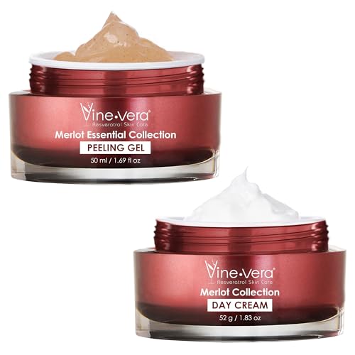 Vine Vera Merlot Day Cream and Peeling Gel Set - Contains Resveratrol - Anti Aging Skin Care -