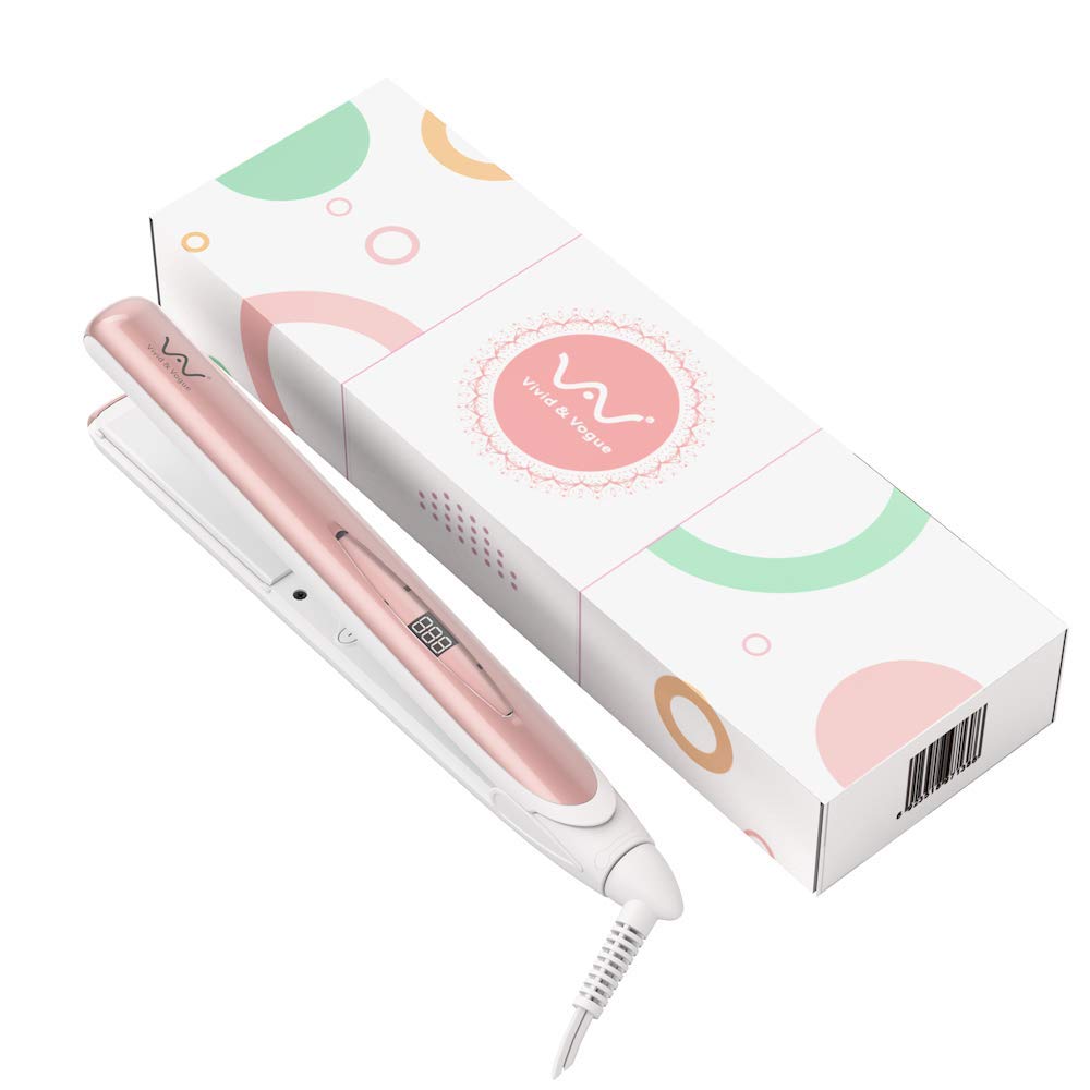 VAV Professional Hair Straightener Ceramic Flat Iron 1 Inch 2 in 1 Hair Iron Instant Heat Up with Temp Adjustable 284-446F LCD Display & Auto Shut Off