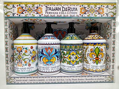 Combo Set 4, Italian Deruta Hand Soap Collection 21.5 FL OZ Each, lavender, lemon verbena, sweet orange & olive thyme