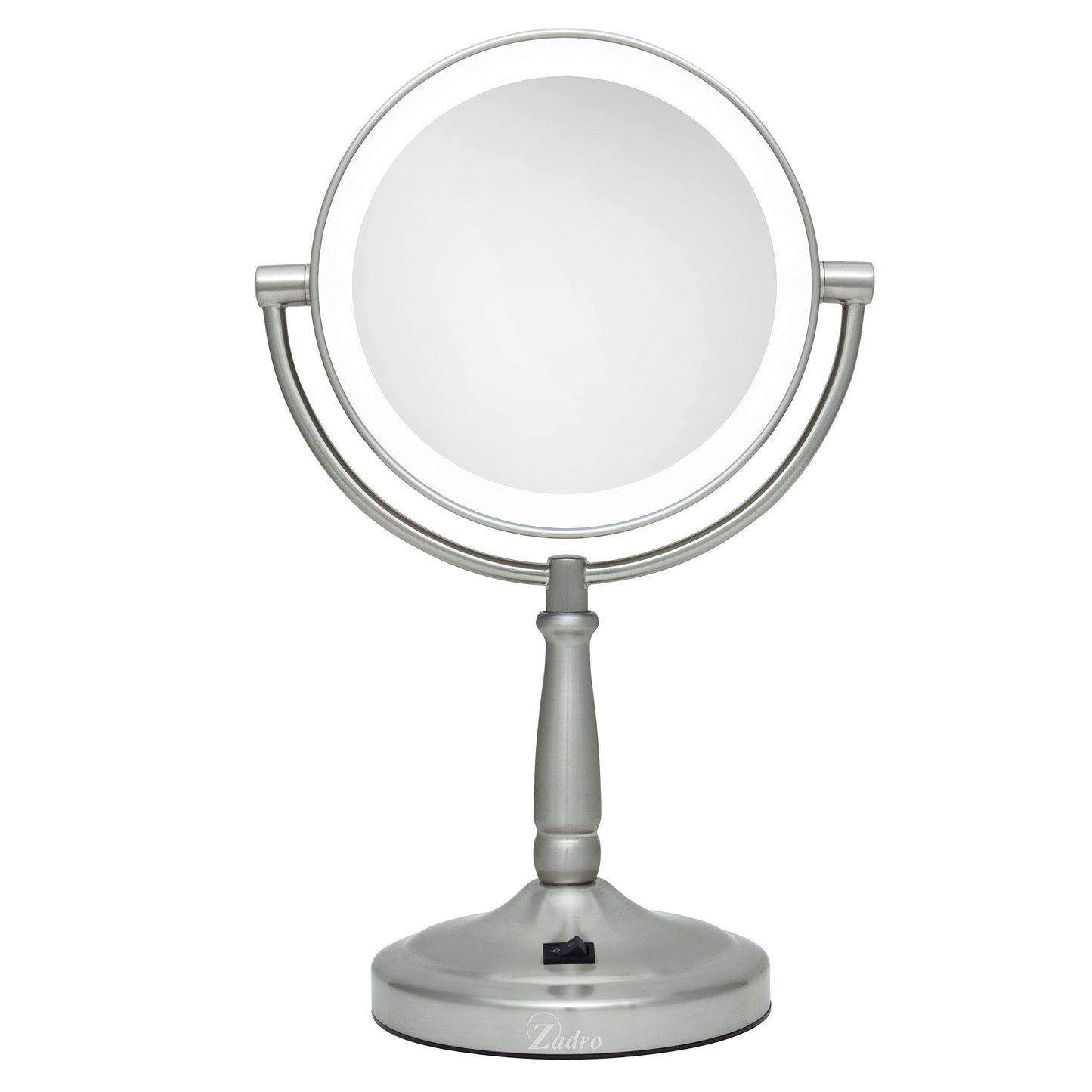Zadro 9" Round LED Makeup Mirror with Lights and Magnification 5&10X/1X AA Battery Operated Swivel Lighted Makeup Mirror
