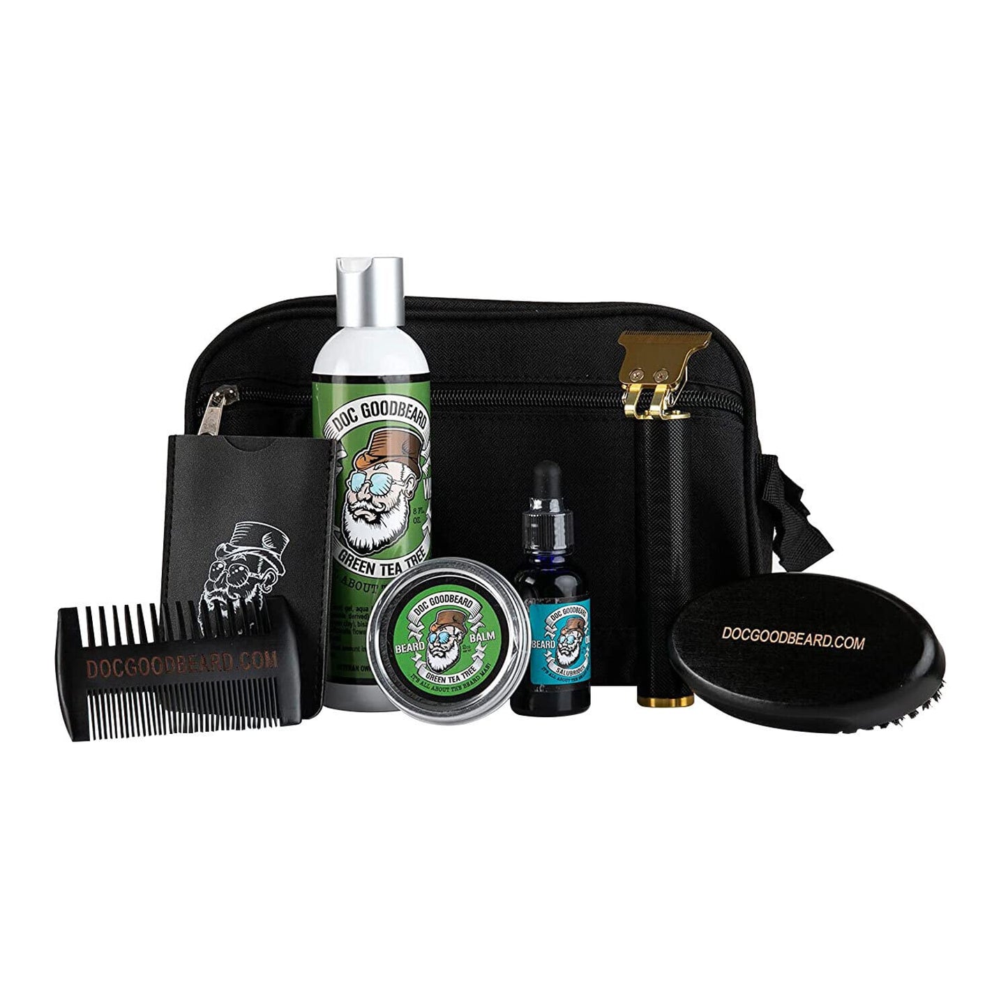 Doc Goodbeard Ultimate Beard Care Kit Includes 1 Green Tea Tree Beard Balm, 1 Salubrious Beard Oil, 1 Green Tea Tree BEARD WASH, 1 Comb, 1 Brush, and 1 Trimmer