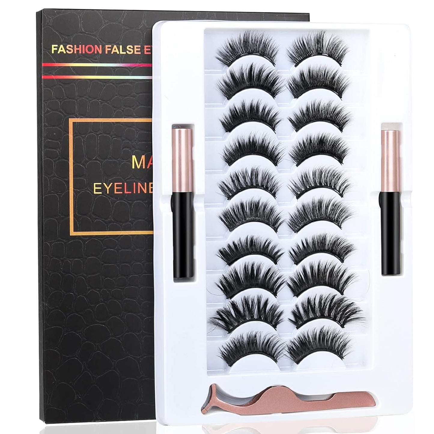Upgrade 3D Natural Magnetic Eyelashes,Lightweight Magnetic Eyeliner and Eyelashes Kit, 2 Magnetic Eyeliners- No Glue Needed (10 pairs)