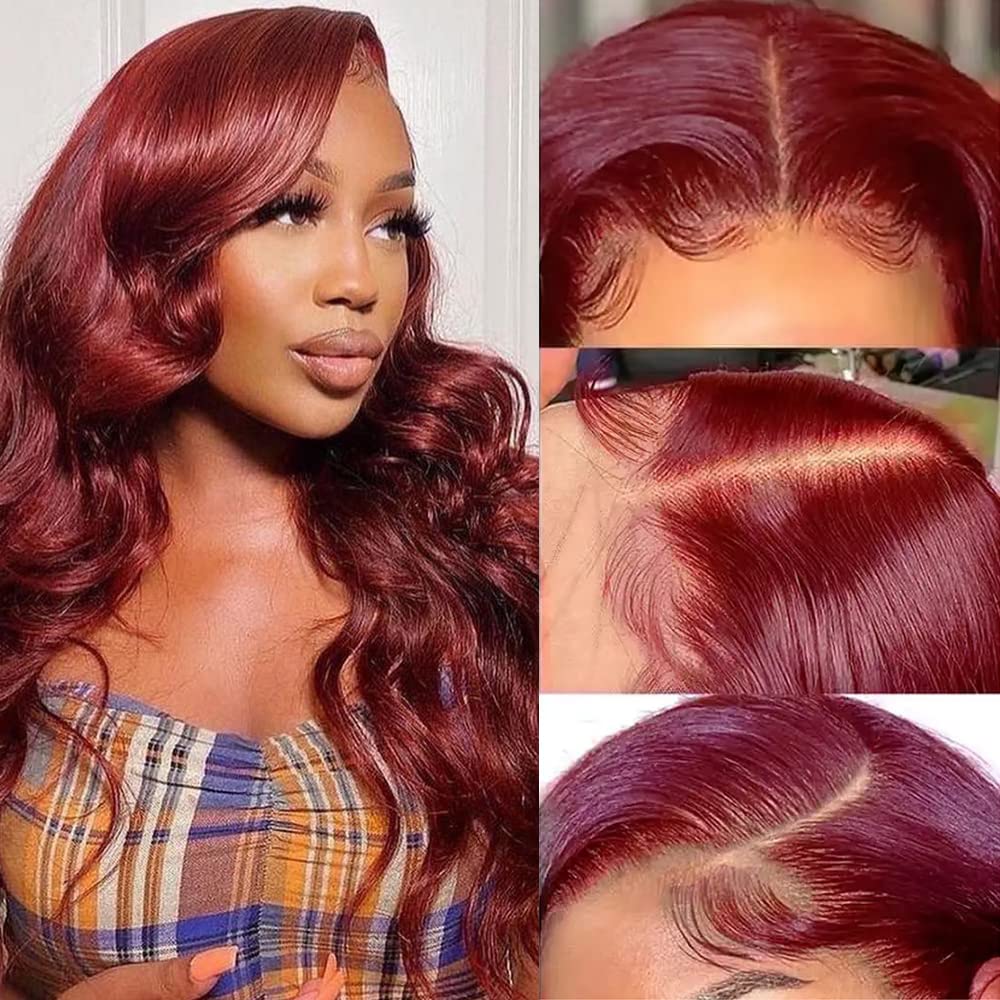 Burgundy Lace Front Wigs Human Hair 180% Density LEhan 99j 13X4 Body Wave Lace Front Wigs for Black Women Human Hair, Glueless HD Transparent Red Wigs Human Hair Pre Plucked with Bleached Knots Natural Hairline(20inch 99J)