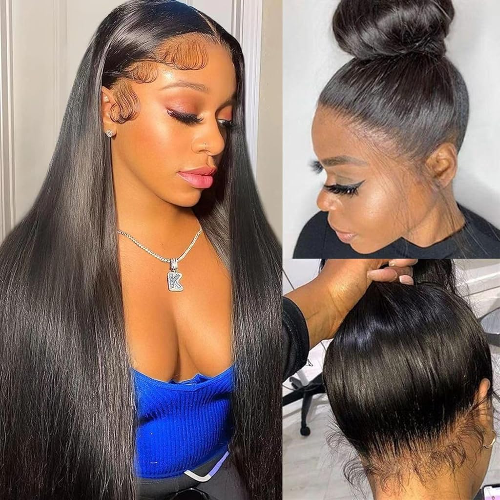 POYONAGRN 360 Straight Lace Front Wigs Human Hair pre plucked with Baby Hair 180% Density HD Transparent Glueless Wigs Human Hair for Woman