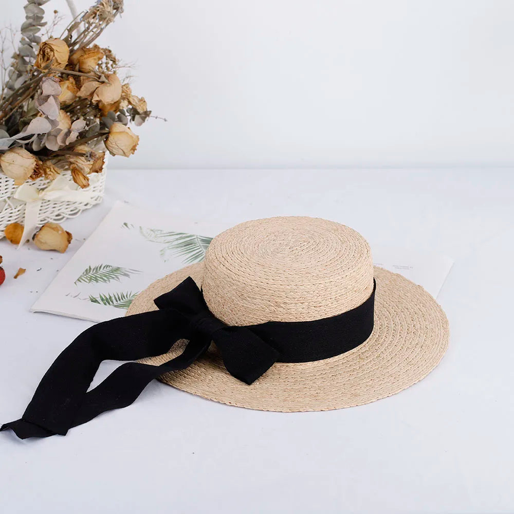 Women's Straw Hat With Large Brim and Ribbon