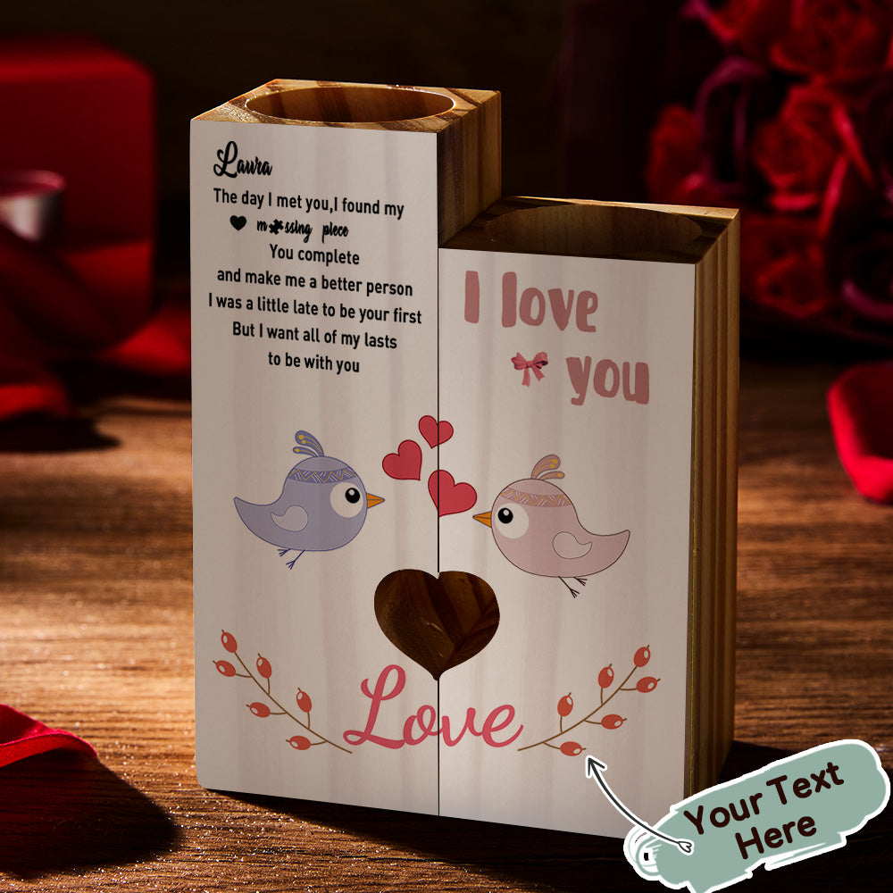 Valentine's Day Custom Engraved Candle Holder Gift Romantic Wooden Love Memorial Gift