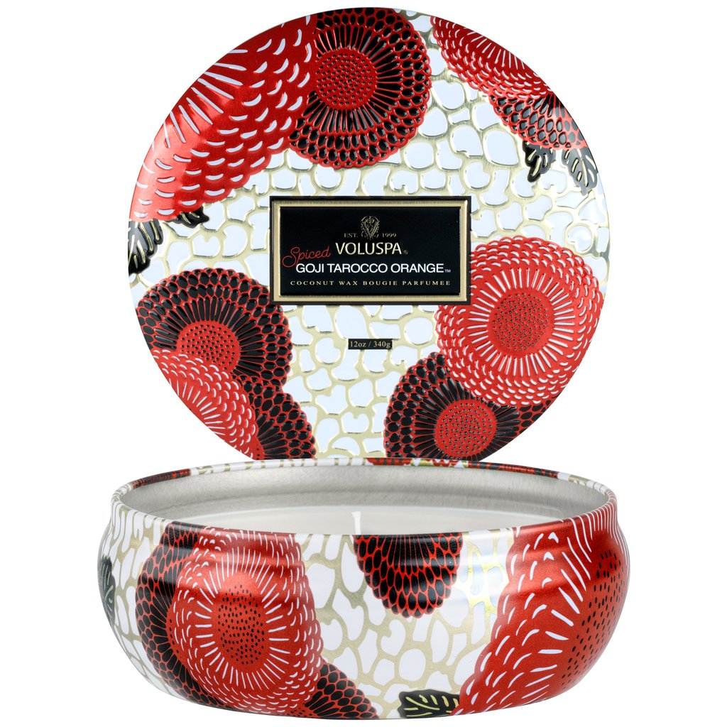 {Voluspa} 3 Wick Tin Candle :: Spiced Goji Tarocco Orange