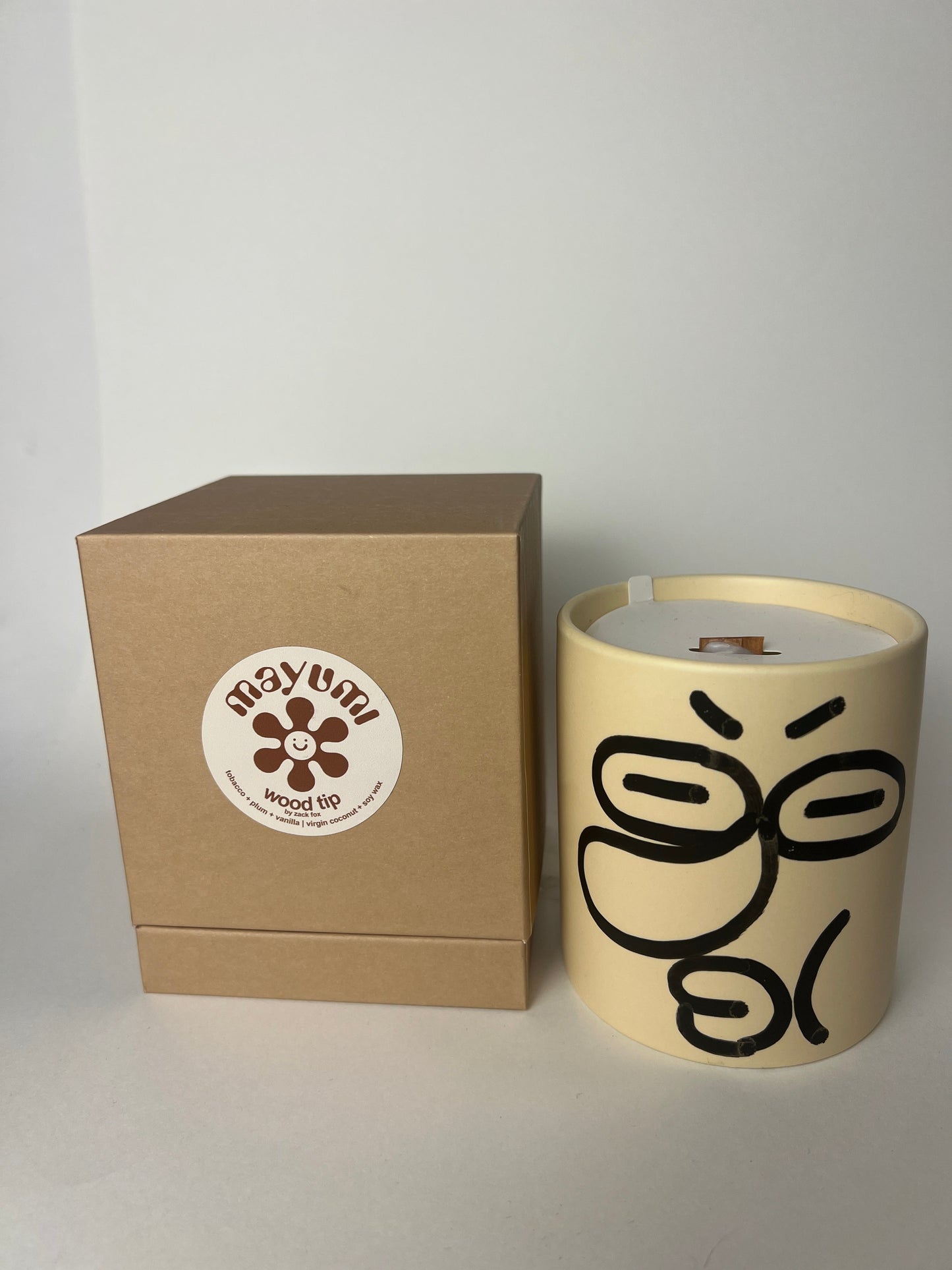 1 of 1 hand-drawn WOOD TIP ZACK FOX CANDLE: tobacco + plum + vanilla