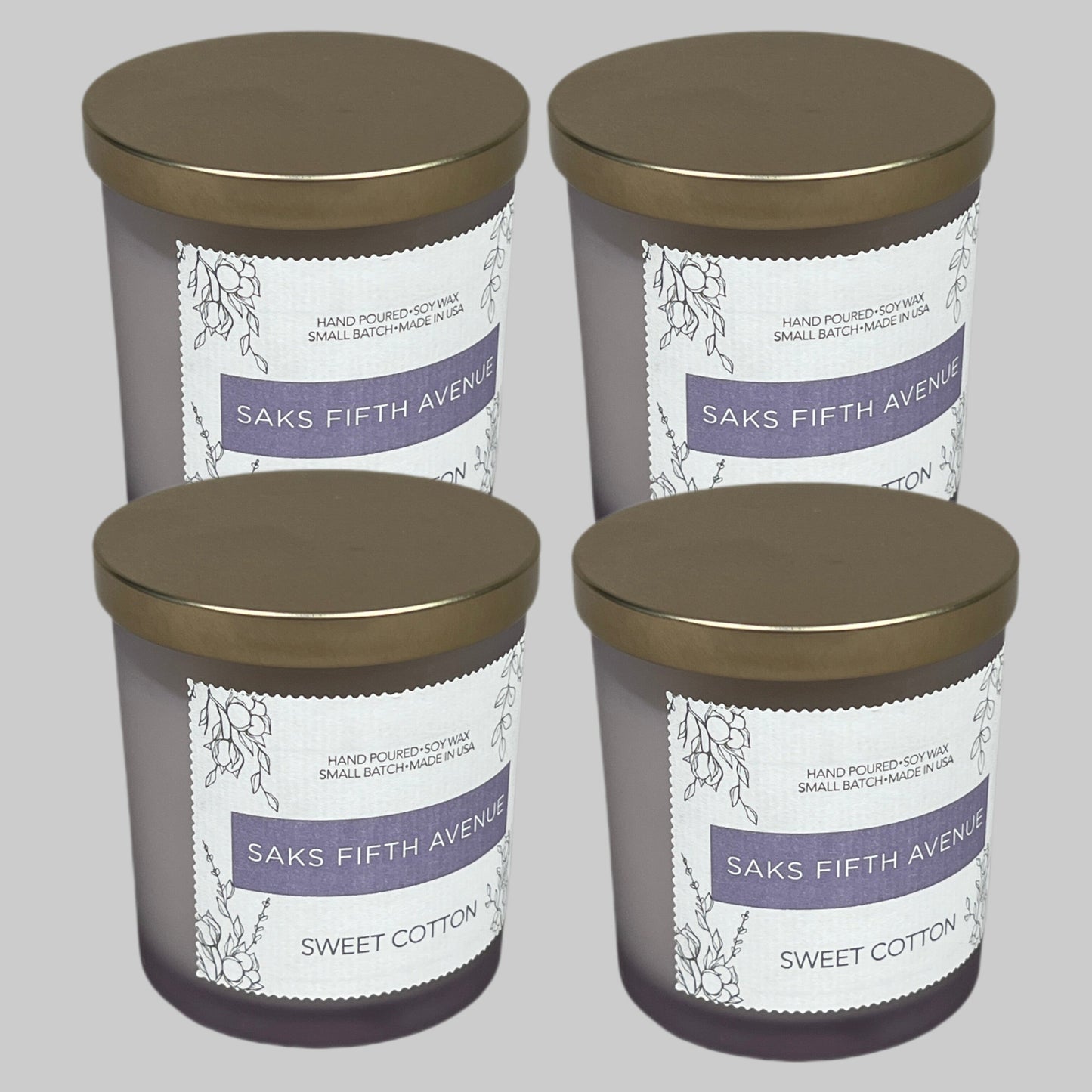 SAKS FIFTH AVENUE Sweet Cotton Hand Poured Soy Wax Candle 8 fl oz LOT OF 4! (New)