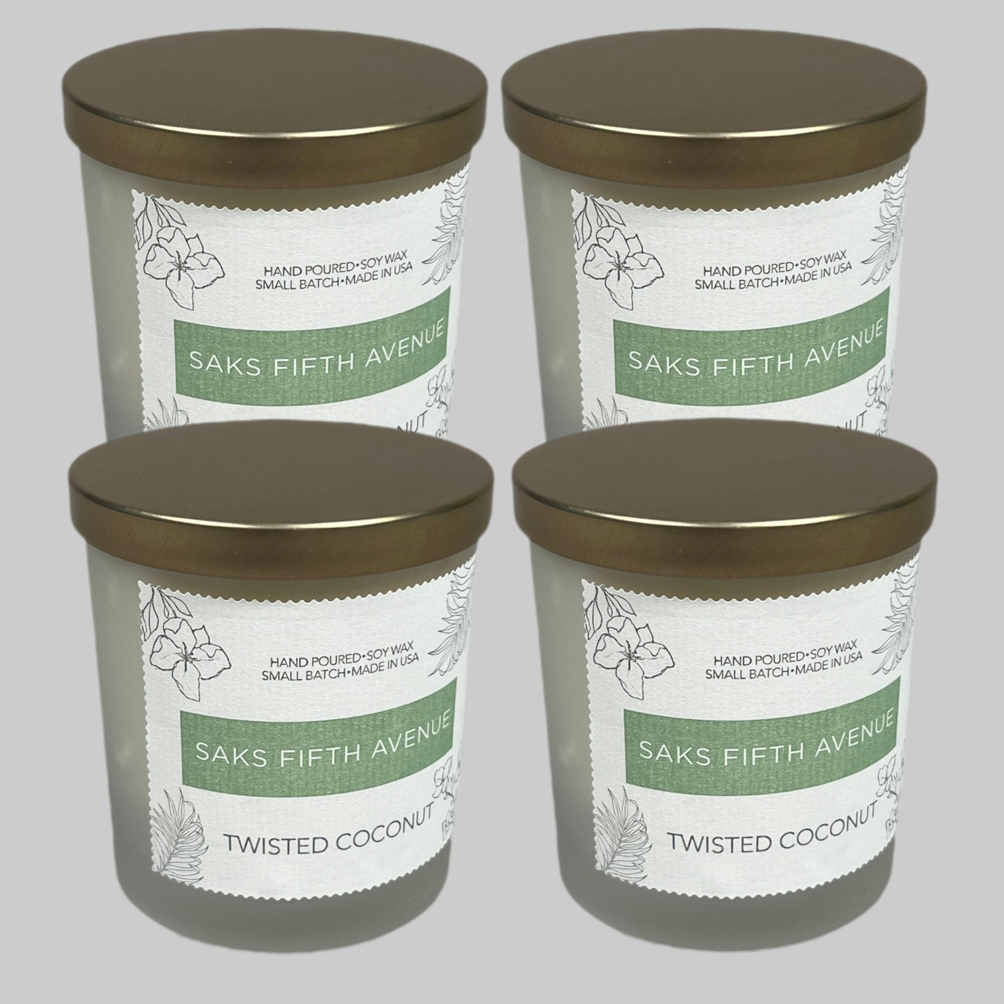 SAKS FIFTH AVENUE Twisted Coconut Hand Poured Soy Wax Candle 8 fl oz LOT OF 4! (New)