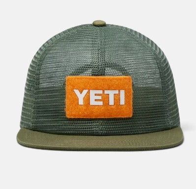 YETI- Olive Velcro Badge Flat Brim Mesh Hat