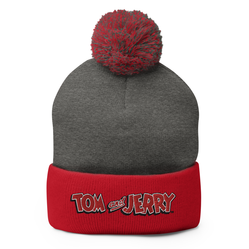 Tom and Jerry Logo Pom Pom Knit Beanie