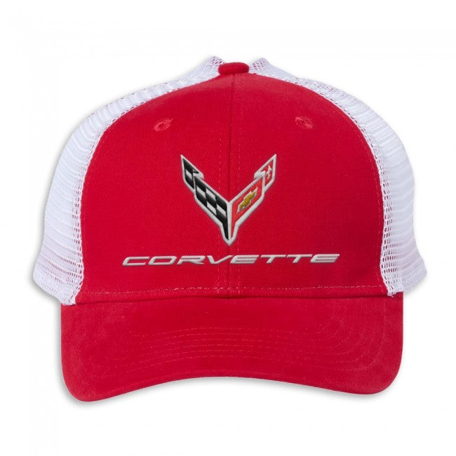 C8 Corvette Ladies Mesh Ponytail Hat : Red