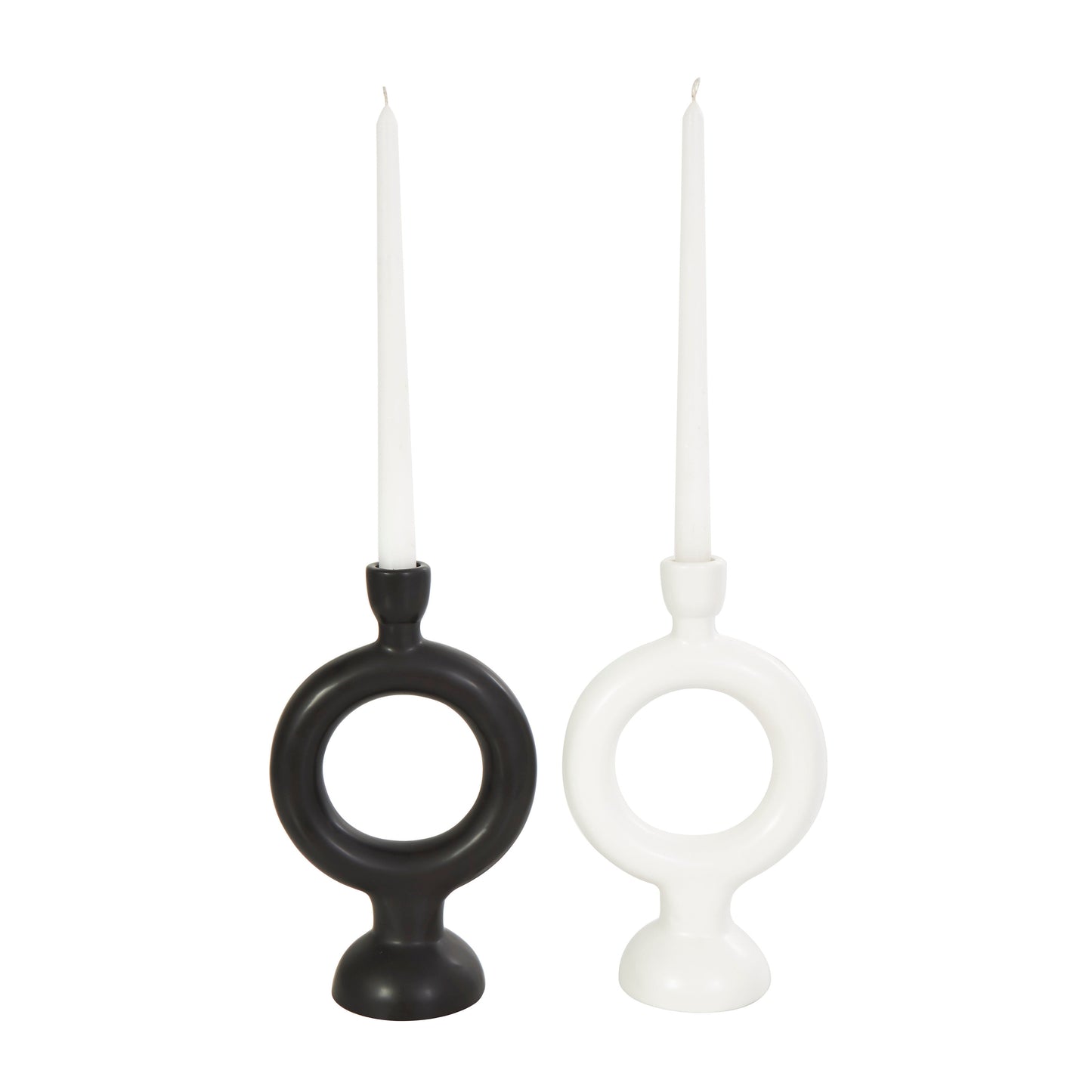 Black Ceramic Geometric Ring Candle Holder ( Set of 2)