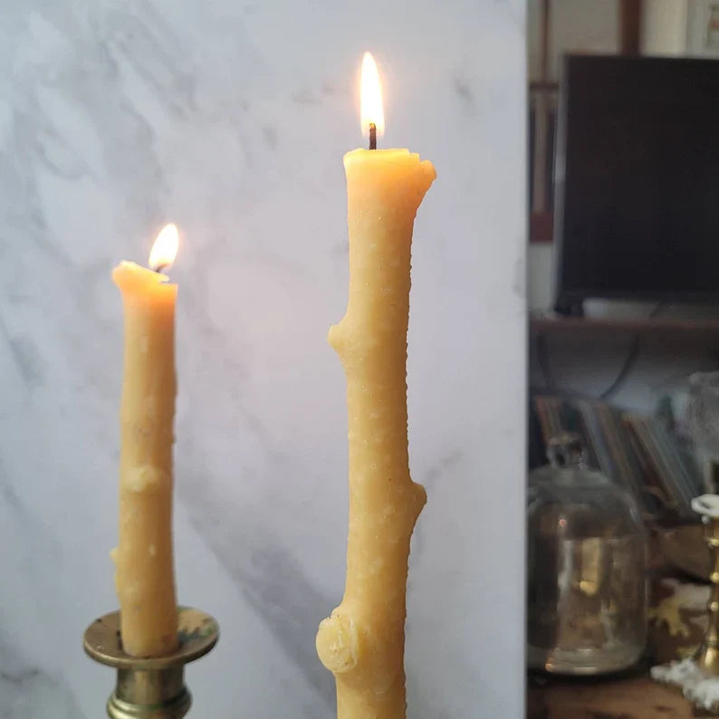 {Ellington & French} Faux Bois Tapered Beeswax Candles :: Set of 2