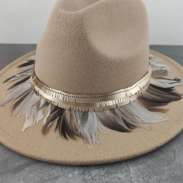 Boho Leather Tassel Feather Fedora Hat