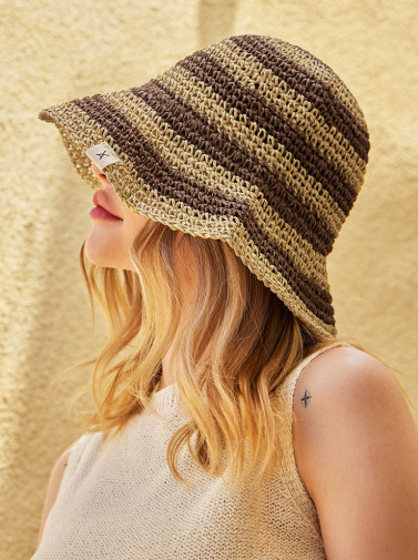 VARZAR Bucket Hat Striped Paper Bucket Hat Brown