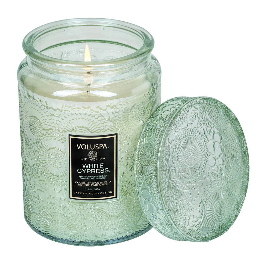 White Cypress 18oz Large Jar Candle