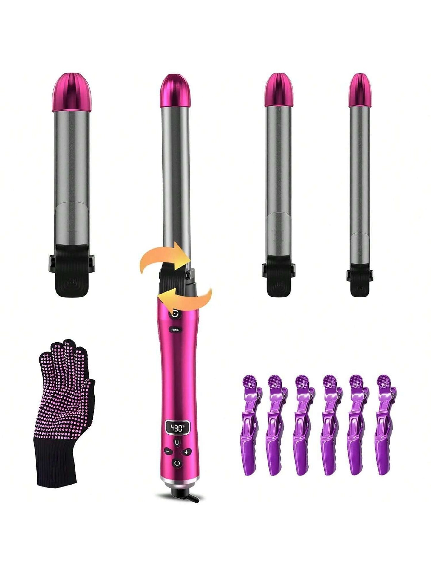 Auto Rotating 3 In 1 Ing Iron, 0.75", 1", 1.25" Interchangeable Barrels, 12 Temperature Adjustble Automatic Hair Er To Create Beach Wave S, Wand Ing Iron With LCD Display, Fast Heat