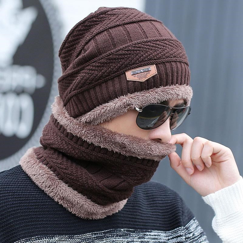 [Hat + Scarf] Korean Style Autumn And Winter Velvet Thickened Warm Knitted Woolen Hat Men&#039;s Outdoor Pullover Hat