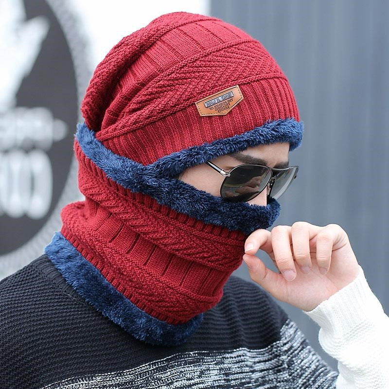 [Hat + Scarf] Korean Style Autumn And Winter Velvet Thickened Warm Knitted Woolen Hat Men&#039;s Outdoor Pullover Hat