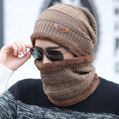 [Hat + Scarf] Korean Style Autumn And Winter Velvet Thickened Warm Knitted Woolen Hat Men&#039;s Outdoor Pullover Hat