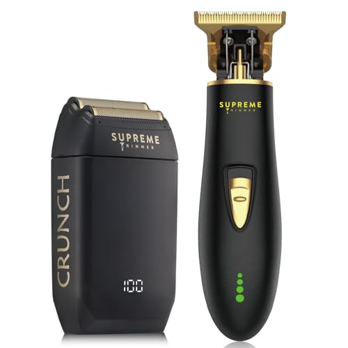 Supreme Trimmer 2-in-1 T-Shaper Trimmer & Crunch Foil Shaver | STF602 Electric Razor & ST5220 Beard Trimmer Barber Haircut Kit | Black
