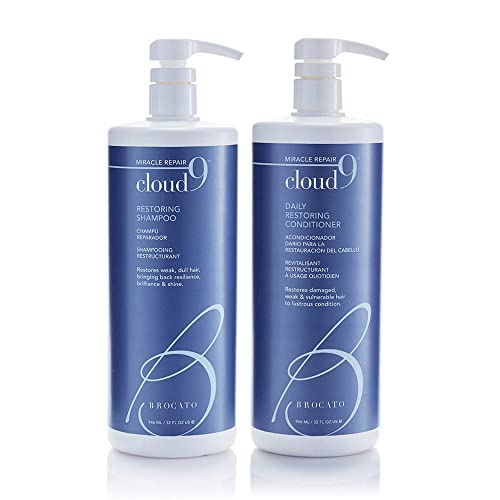 Brocato Cloud 9 Restoring Shampoo + Conditioner Duo, 32 Fl Oz | Adds Back Resilience, Moisture, & Shine | Restore Hair To Lustrous Condition | For Damaged, Dry, Normal to Oily Hair, Color Safe