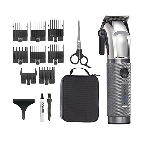 ConairMAN Close-Cut, Cordless Precision Hair Clipper and Trimmer Set, 8 Combs, Barber Hair Cutting Scissors, Blade Guard, Storage Case, Oil and Brush, Lithium-Ion Battery, Clippers for Hair Cutting