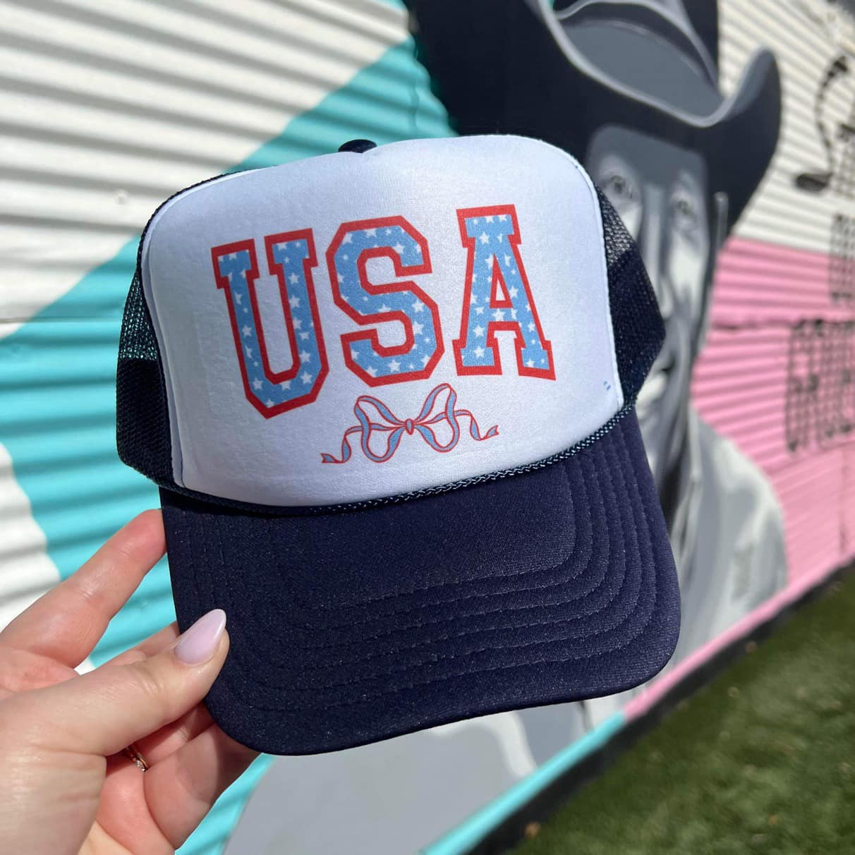Blue "USA" Bow Hat