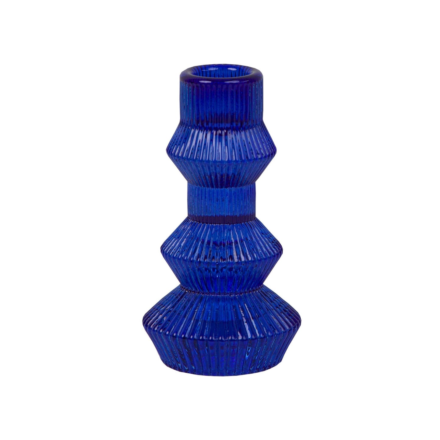 {Talking Tables} Ribbed Glass Candlestick Holder :: Tall :: Cobalt Blue
