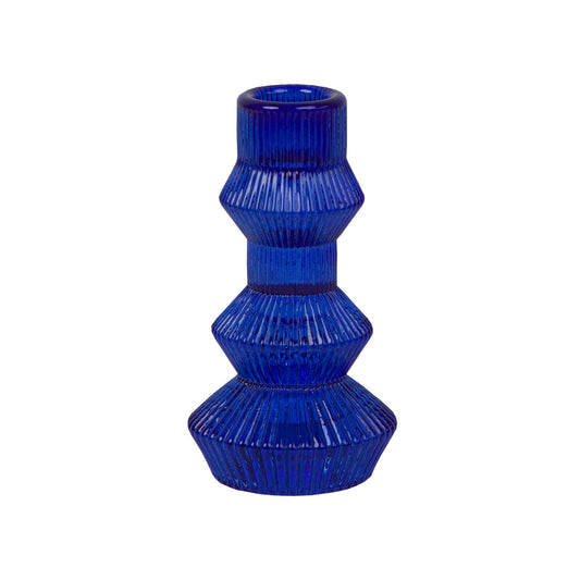 {Talking Tables} Ribbed Glass Candlestick Holder :: Tall :: Cobalt Blue