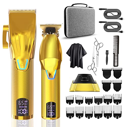 Suttik Professional Hair Clipper and Trimmer Set, Barber Clippers Set for Men Professional Kit, Beard Trimmer Haircut Kit, Cordless Clippers for Hair Cutting,Gold