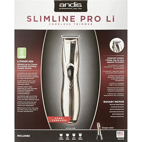 Andis - D-8, Slim-Line Pro Li Cord/Cordless Rechargeable T-Blade Trimmer - for Men/Women/Kids with Carbon Steel Blade, Bump Free Tech, Zero Cuts, Low Irritation & Li-ion Lithium Battery - 300g, Gold