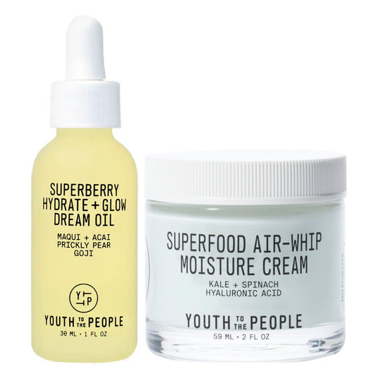 Youth To The People Superfood Air-Whip Moisture Cream (2oz) + Superberry Hydrate + Glow Facial Oil (1oz) - Lightweight Skincare Duo for Healthier-Looking, Glowing Skin