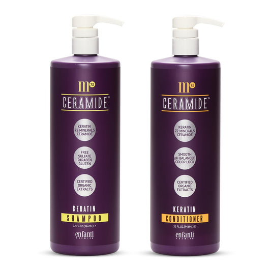 Bioken M72 Ceramide Keratin Shampoo and Conditioner Set – 32 oz 72 Minerals Organic Herb Extracts Moisturizing Strengthen Hair Scalp Care Sulfate Free