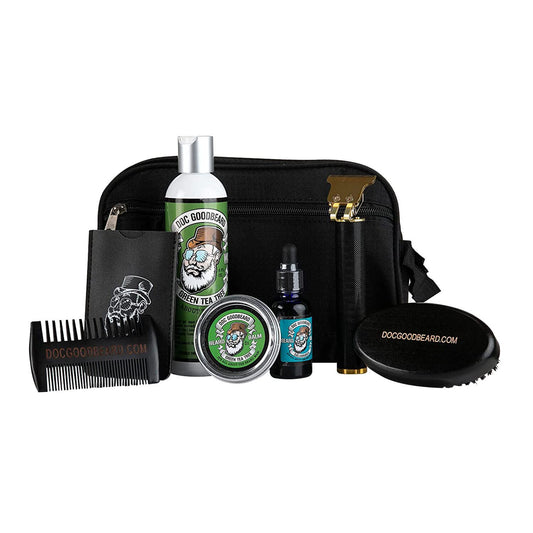 Doc Goodbeard Ultimate Beard Care Kit Includes 1 Green Tea Tree Beard Balm, 1 Salubrious Beard Oil, 1 Green Tea Tree BEARD WASH, 1 Comb, 1 Brush, and 1 Trimmer