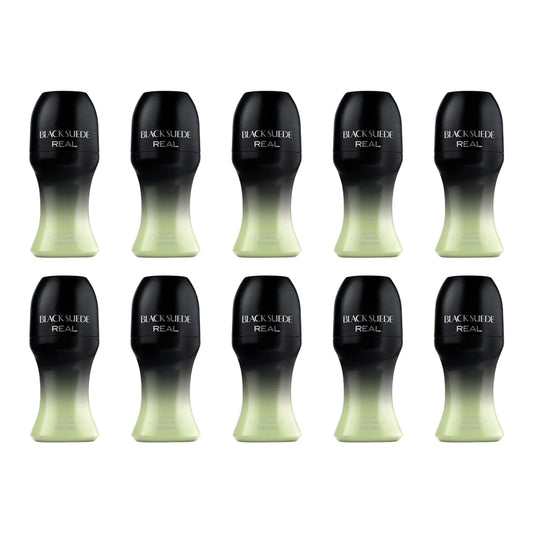 Black Suede Real Antiperspirant Roll-On Deodorant 50 ml, For Men, RELEASE YOUR CHARISMA! Roll-on deodorant in the scent of Black Suede Real perfume, Provides protection all day long (Pack Of 10)