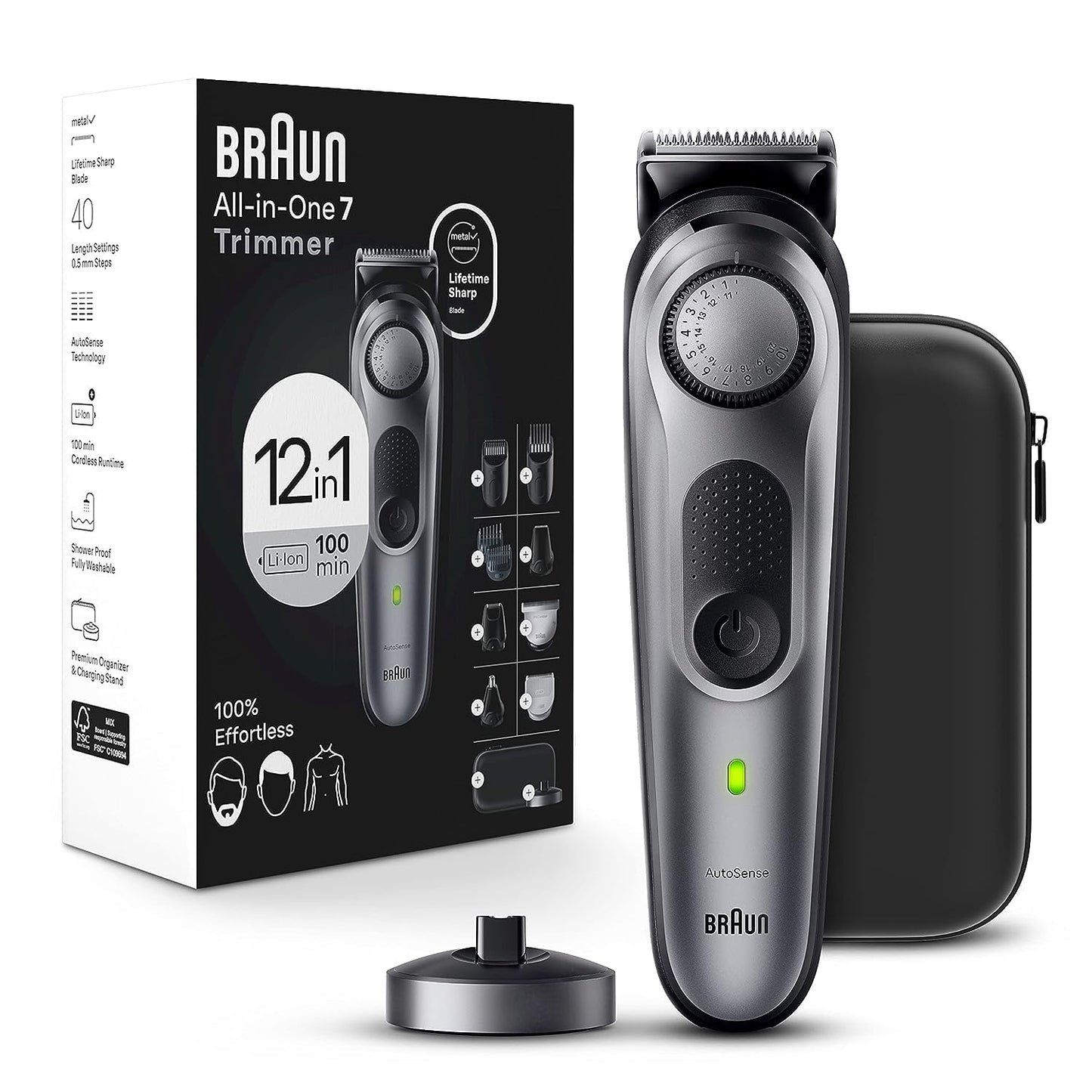 Braun All-in-One Style Kit Series 7 7440, 12-in-1 Trimmer for Men with Beard Trimmer, Body Trimmer for Manscaping, Hair Clippers & More, BraunÕs Sharpest Blade, 40 Length Settings, Waterproof