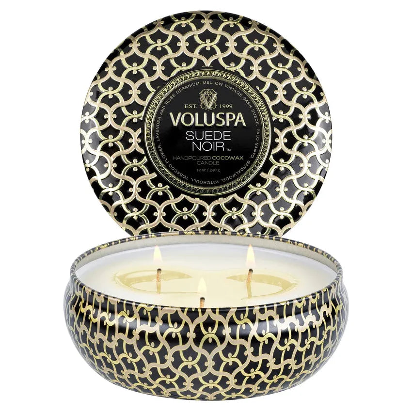 Suede Noir 3 Wick Tin Poured in California