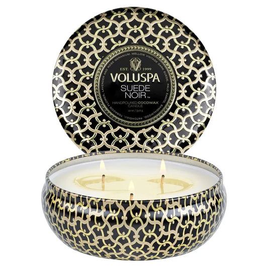 Suede Noir 3 Wick Tin Poured in California