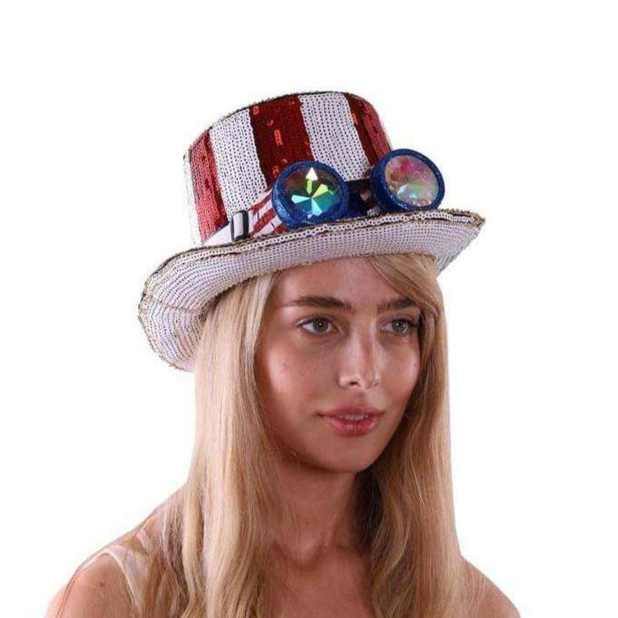 American Flag Sequin Top Hat w/ Goggles