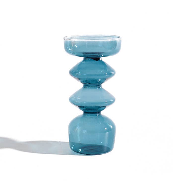 {Fiddlehead Craftsman} Mid-Century Modern Hand Turned Glass Vase :: Steel Blue