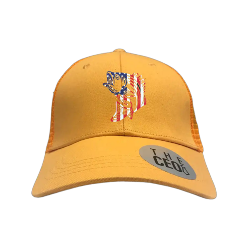 American Flag Fish Embroidered Trucker Hat