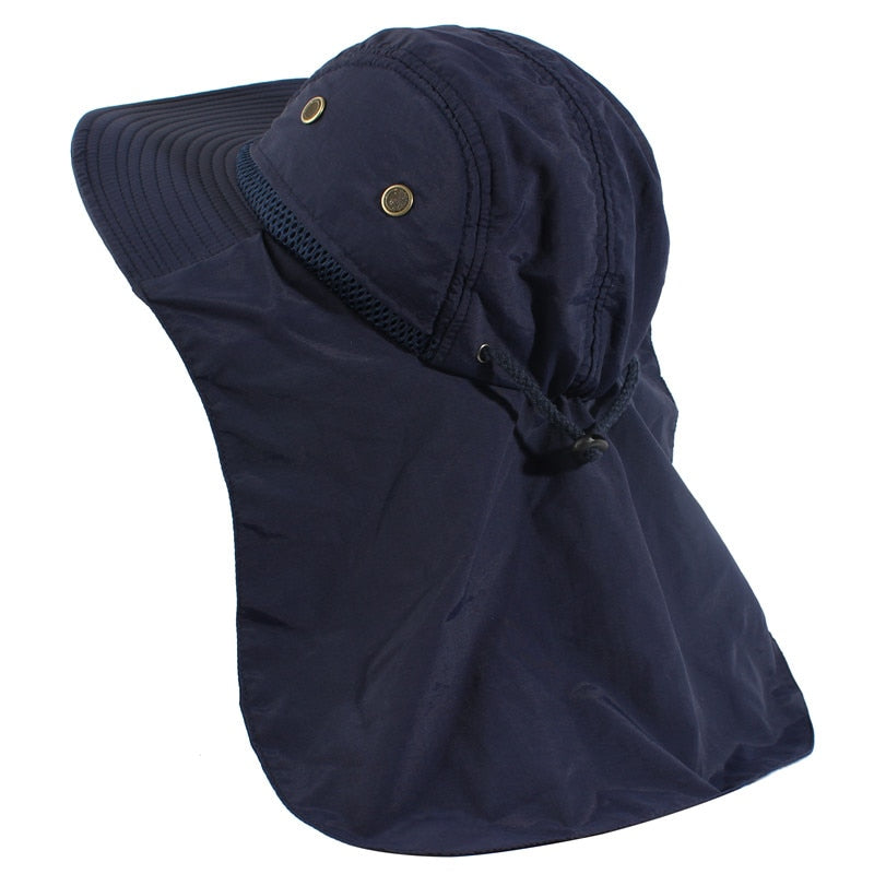 dark blue bucket hat with neck flap