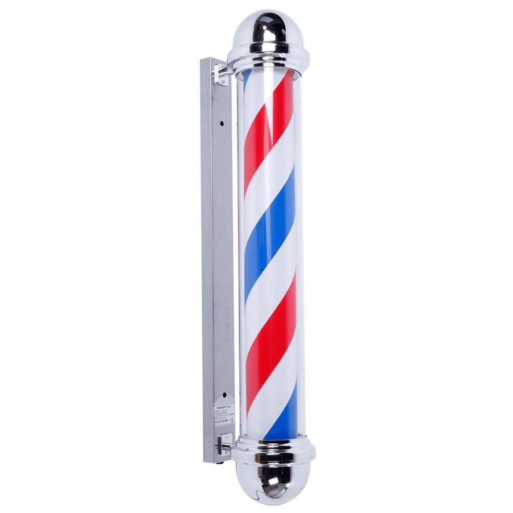 Barber Pole 38" Rotating (Silver Caps)