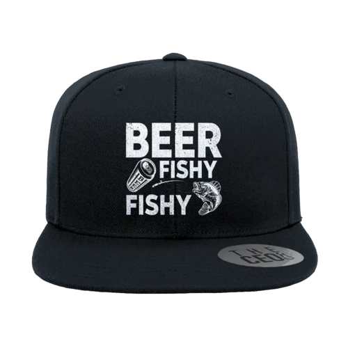 Beer Fishy Fishy Embroidered Flat Bill Cap
